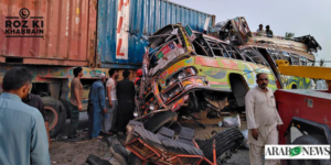 Trailer-van collision, Naushehro Feroze accident, wedding return tragedy, National Highway crash, injured victims.